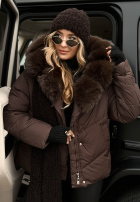 Quilted jacket with fur Snow For Us chocolate.