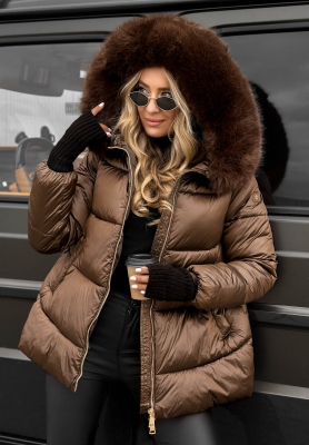 Quilted jacket with fur Something Like That chocolate
