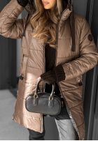 Długa pikowana kurtka z kapturem Worth The Risk beżowa