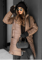 Długa pikowana kurtka z kapturem Worth The Risk beżowa