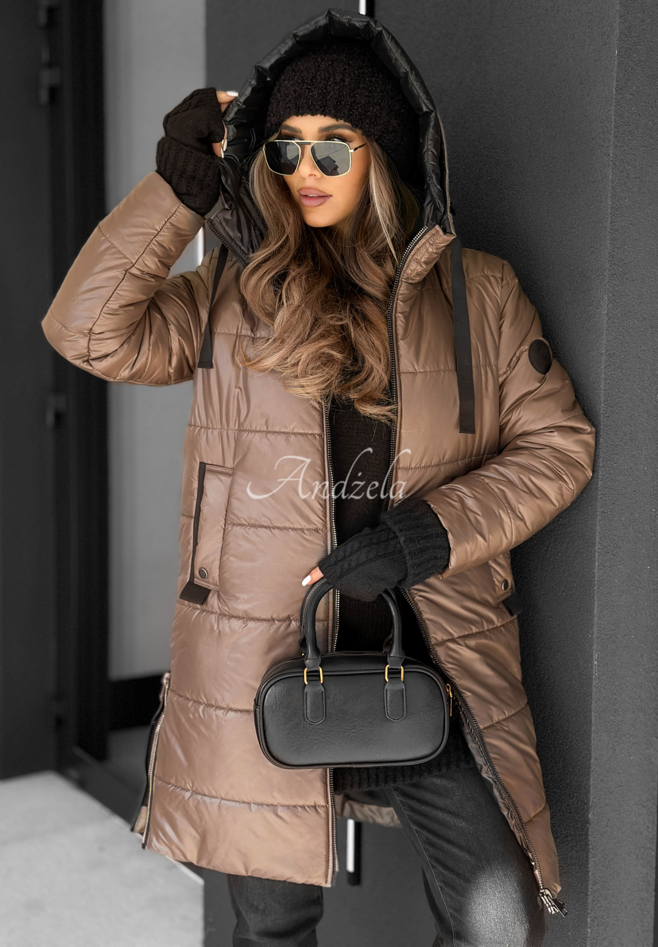 Long quilted jacket with hood Worth The Risk beige