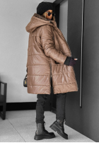 Długa pikowana kurtka z kapturem Worth The Risk beżowa