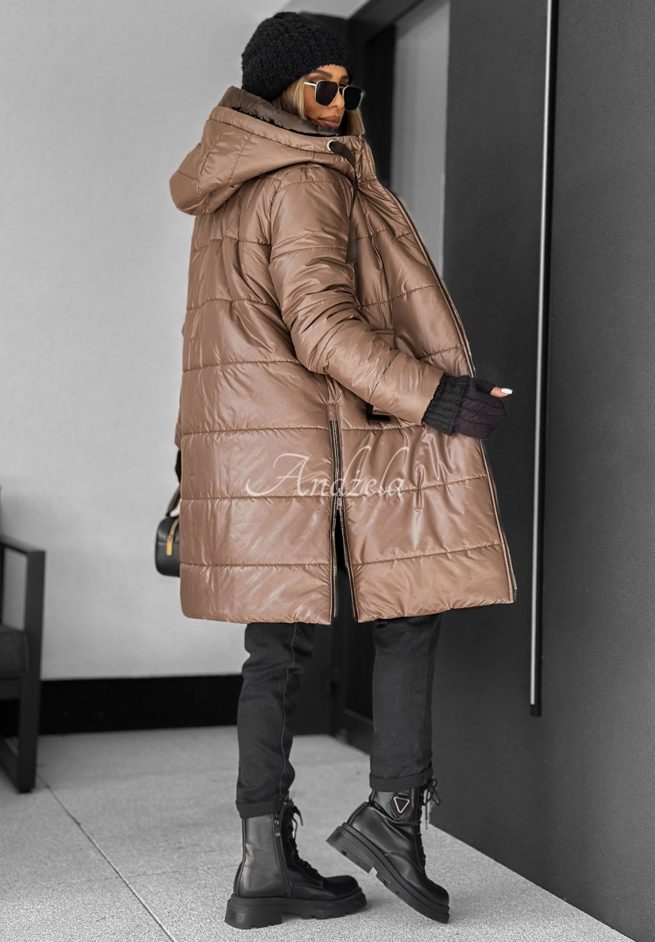 Long quilted jacket with hood Worth The Risk beige