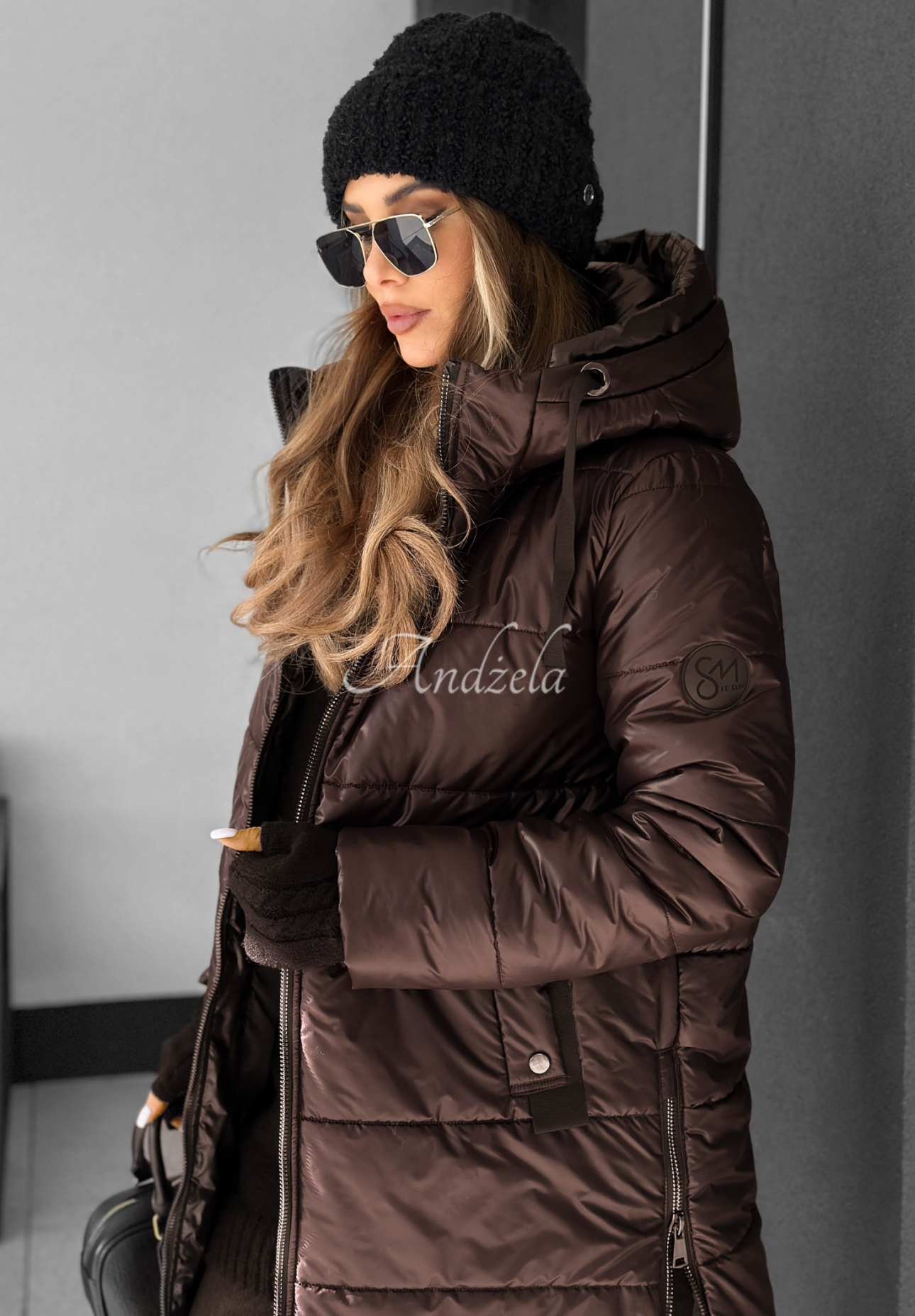 Long quilted hooded jacket by Worth The Risk chocolate