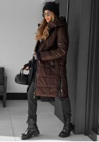 Długa pikowana kurtka z kapturem Worth The Risk czekoladowa