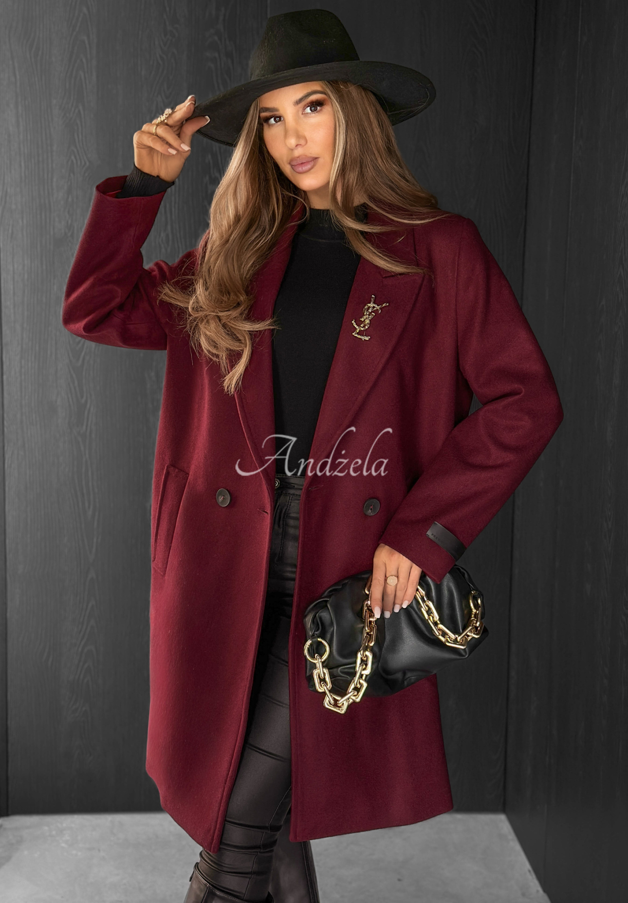 Długi płaszcz Text Me Back burgundowy