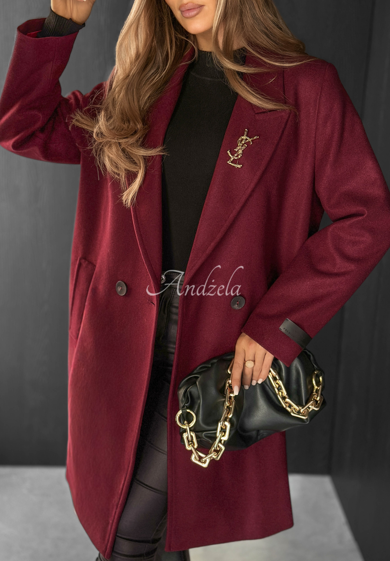 Text Me Back long coat burgundy