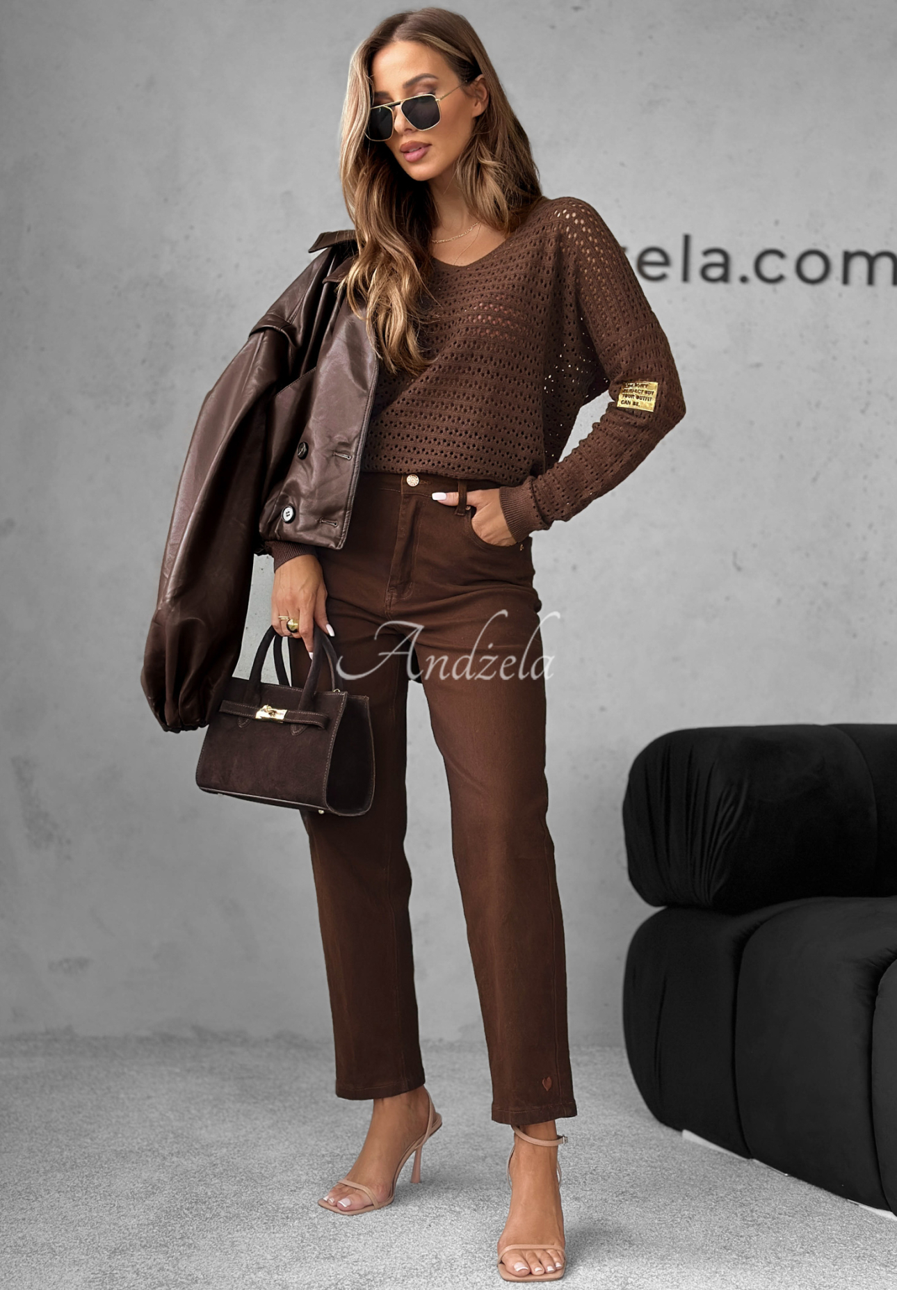 Openwork viscose sweater Round Oak chocolate