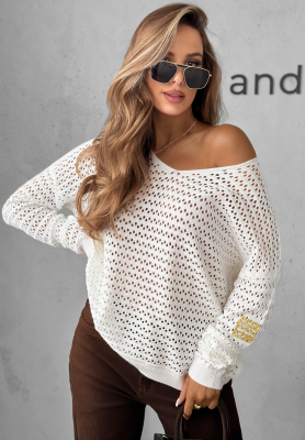 Openwork viscose sweater Round Oak ecru