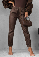 Leather jogger pants with buttons Seen This Before chocolate