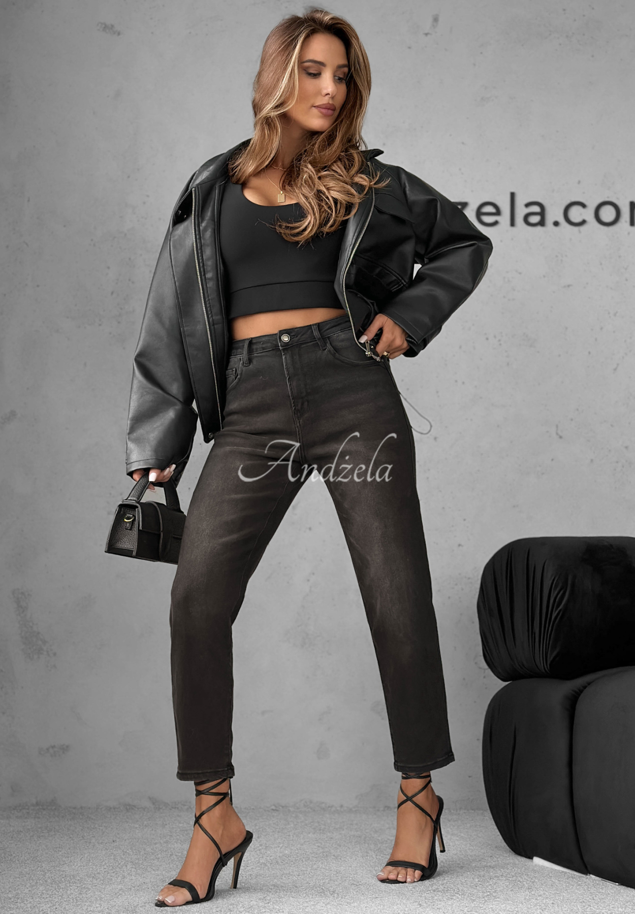 Set Your Goal dark grey denim mom fit pants