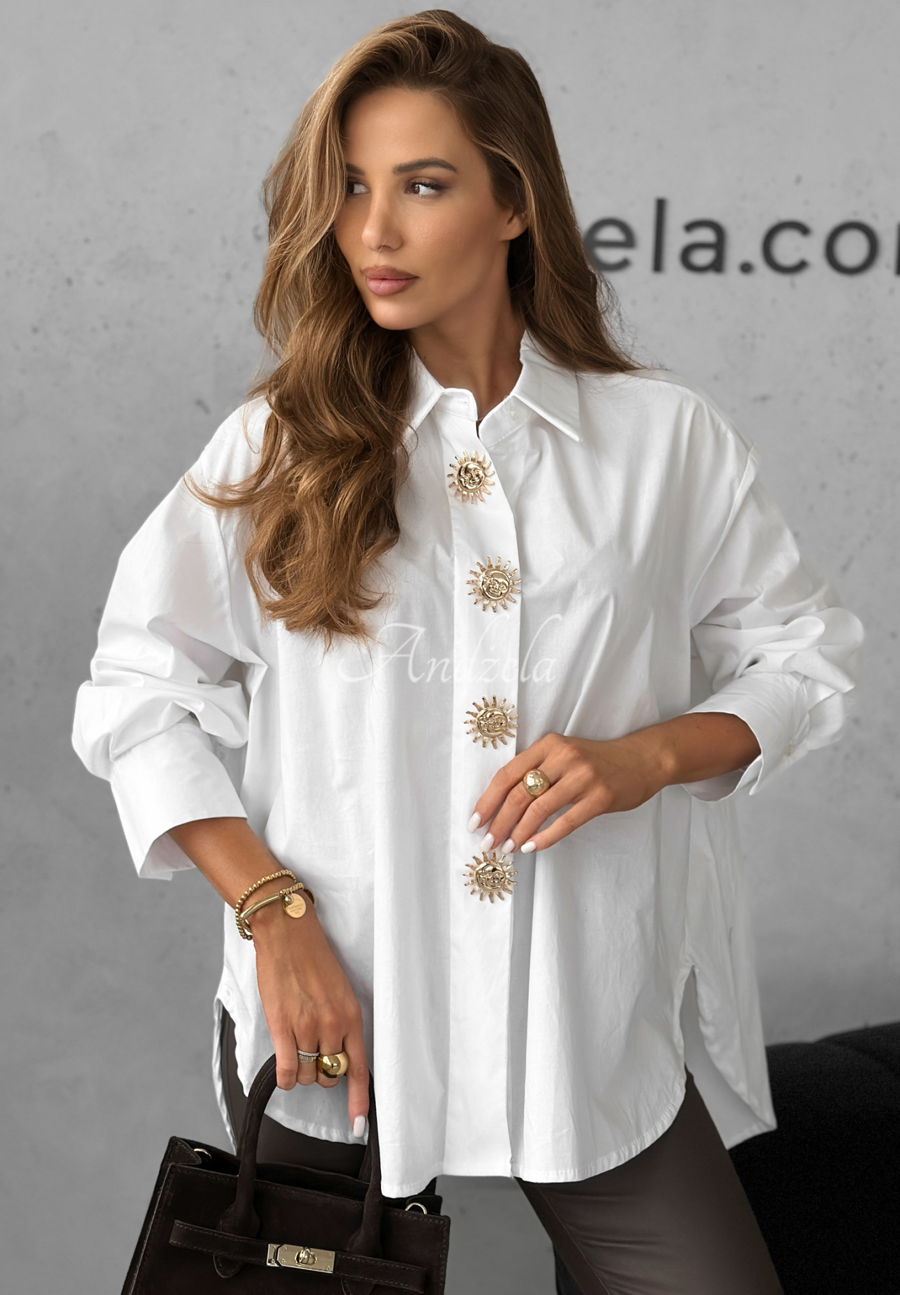 Cotton shirt with decorative buttons Don't Change Yourself white