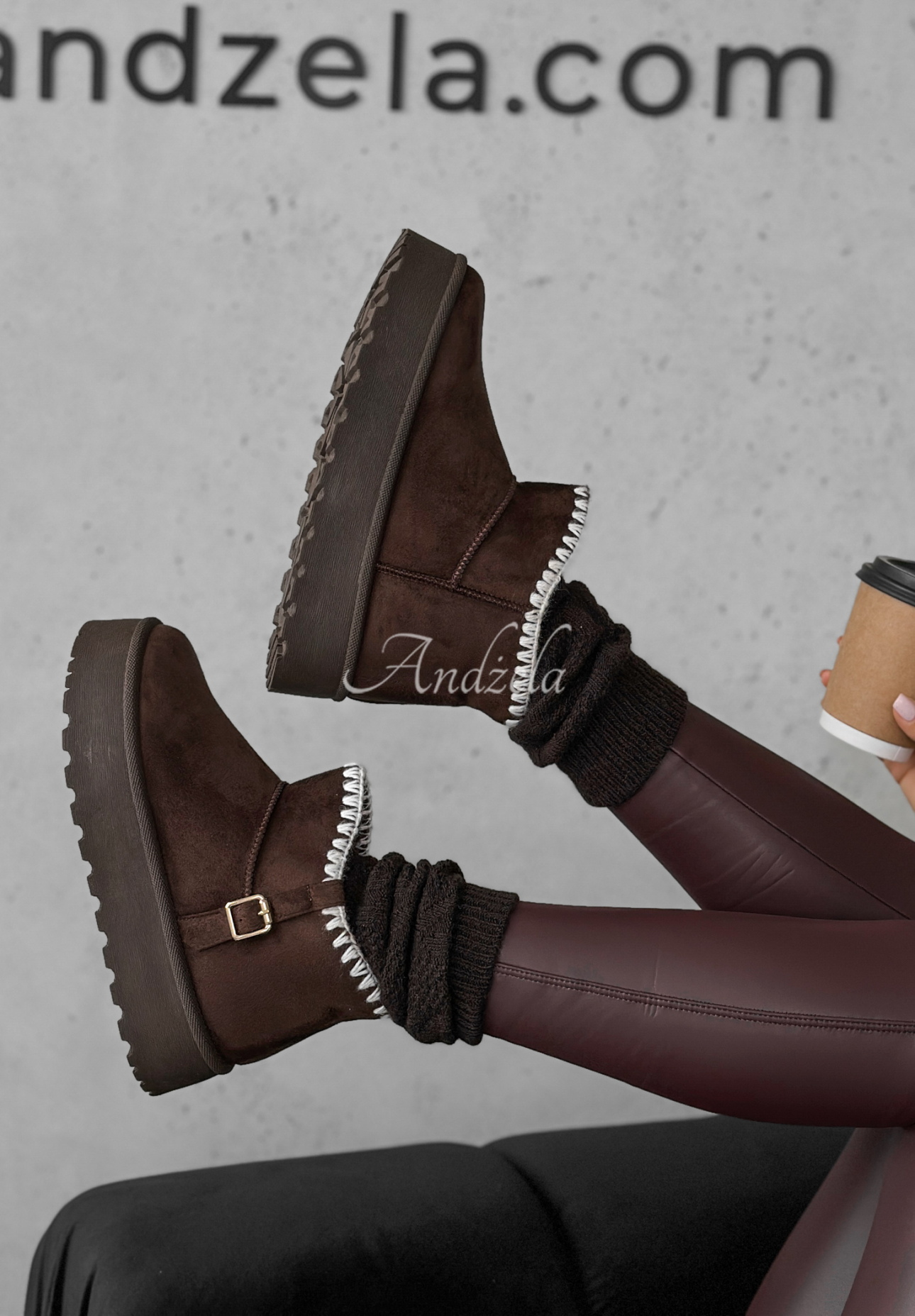 Chocolate suede boots with embroidery by Wintery Blessings