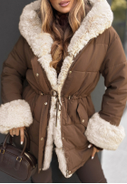 Długa kurtka z futerkiem Silence First czekoladowa