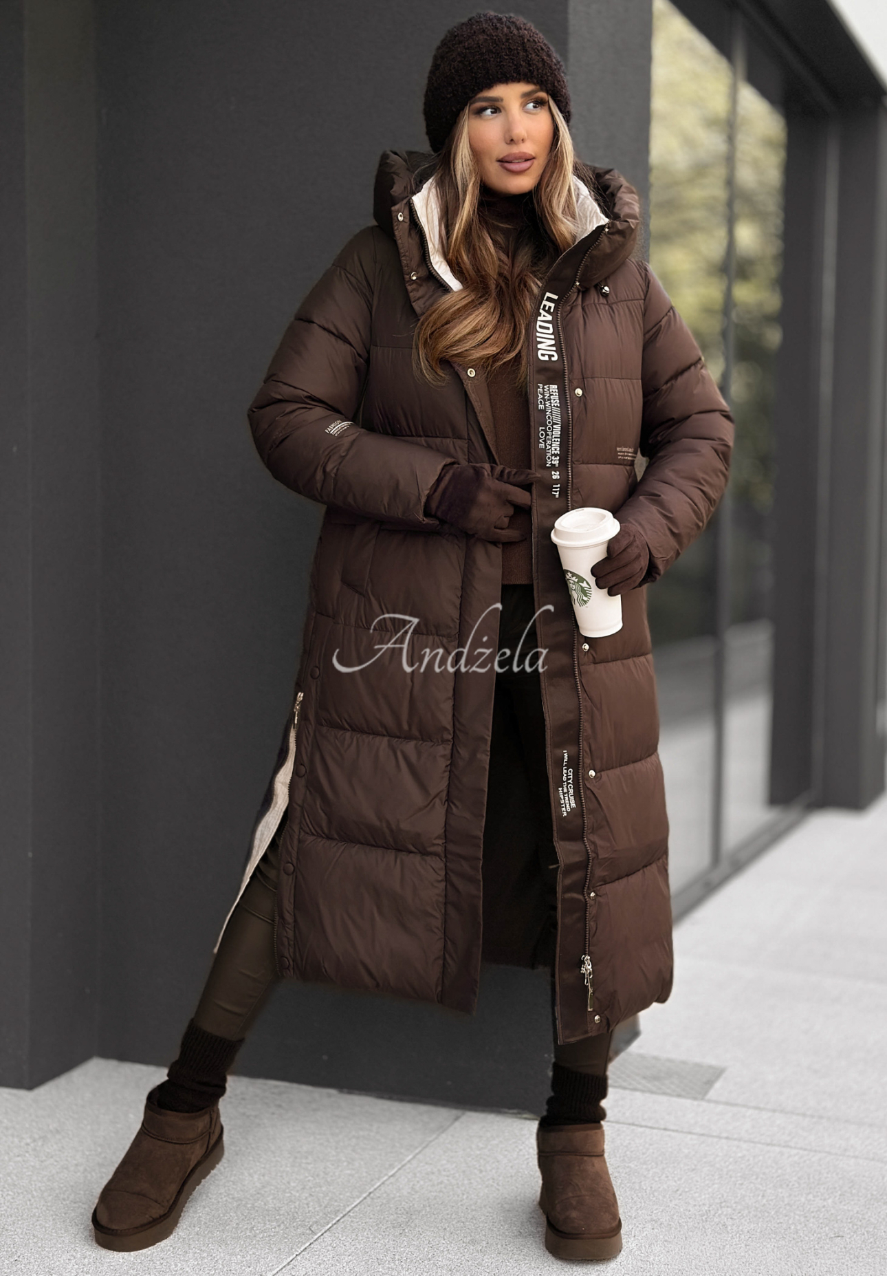 Long quilted jacket Over To You chocolate