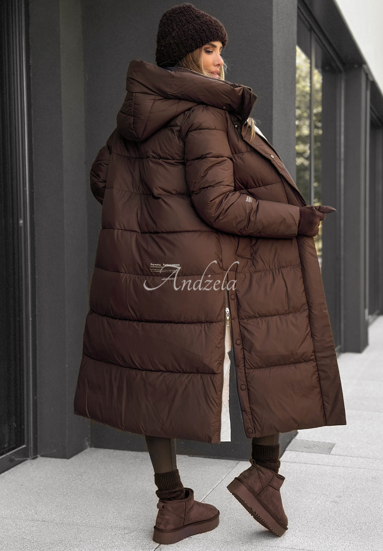Long quilted jacket Over To You chocolate