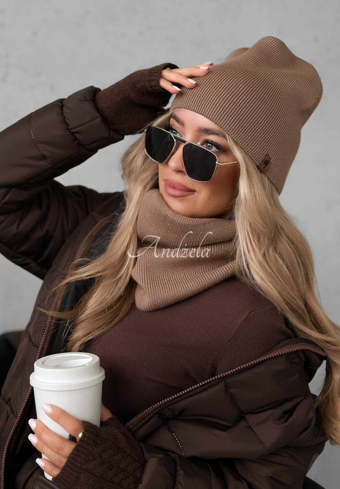 Enjoying Autumn cap with viscose beige.