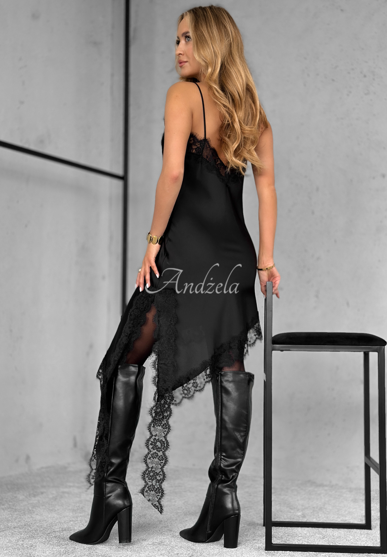 Satin dress with lace More Than This black