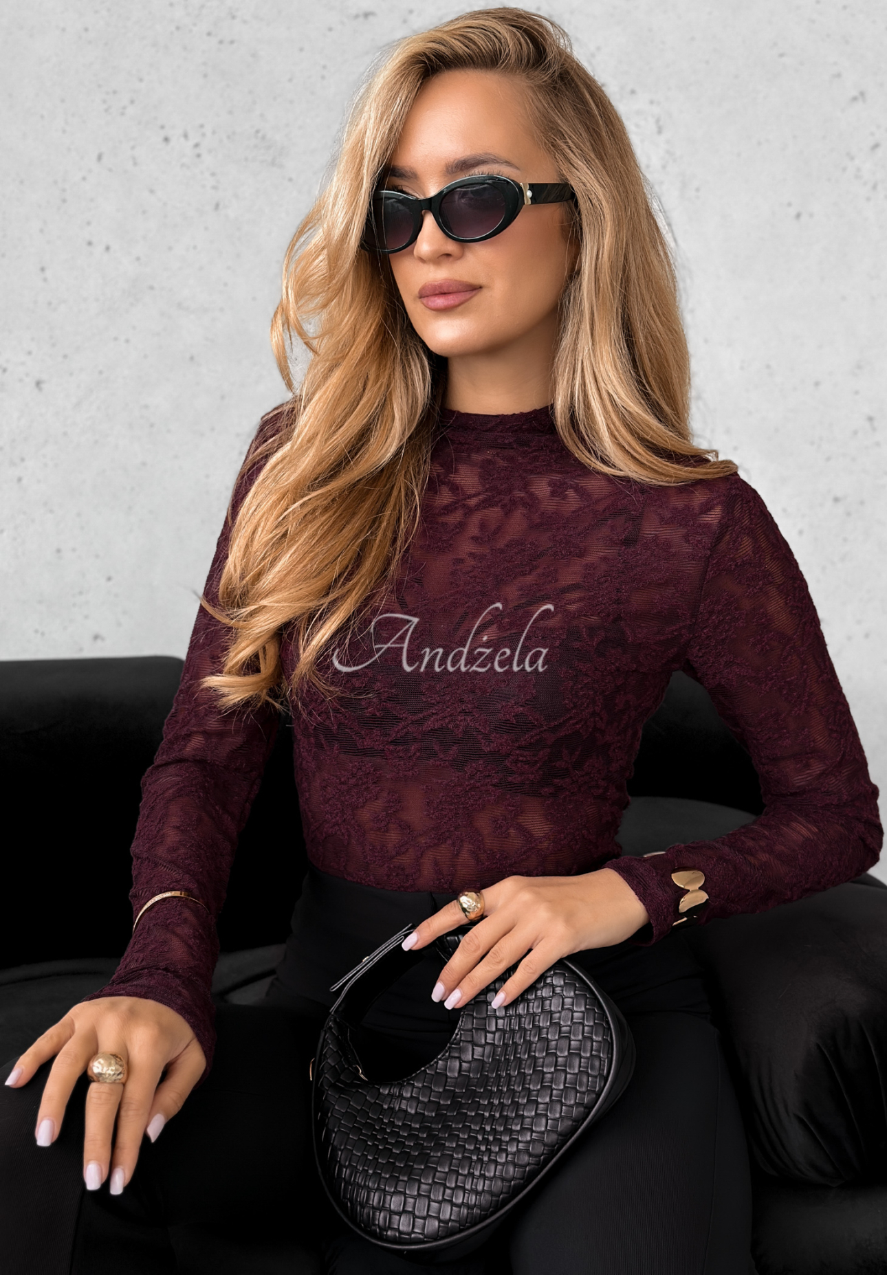 Imagine Me burgundy lace longsleeve blouse