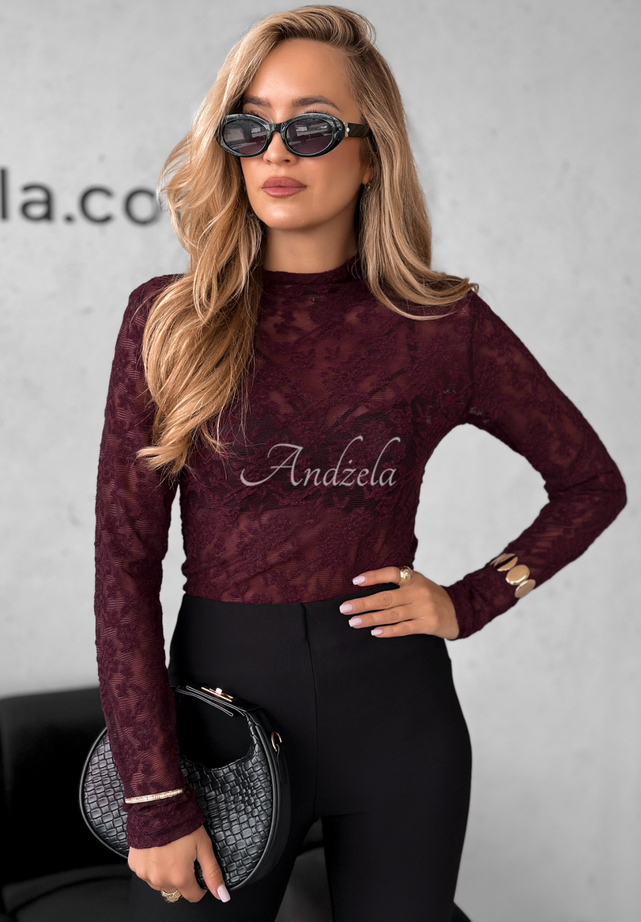 Koronkowa bluzka longsleeve Imagine Me burgundowa