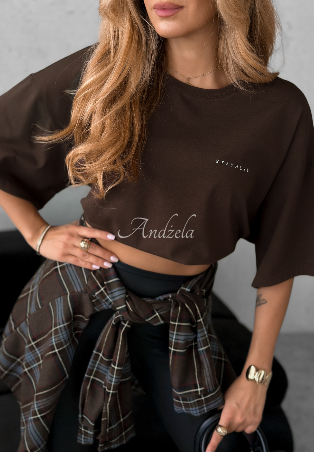 Bawełniany T-shirt z nadrukiem Without Saying czekoladowy