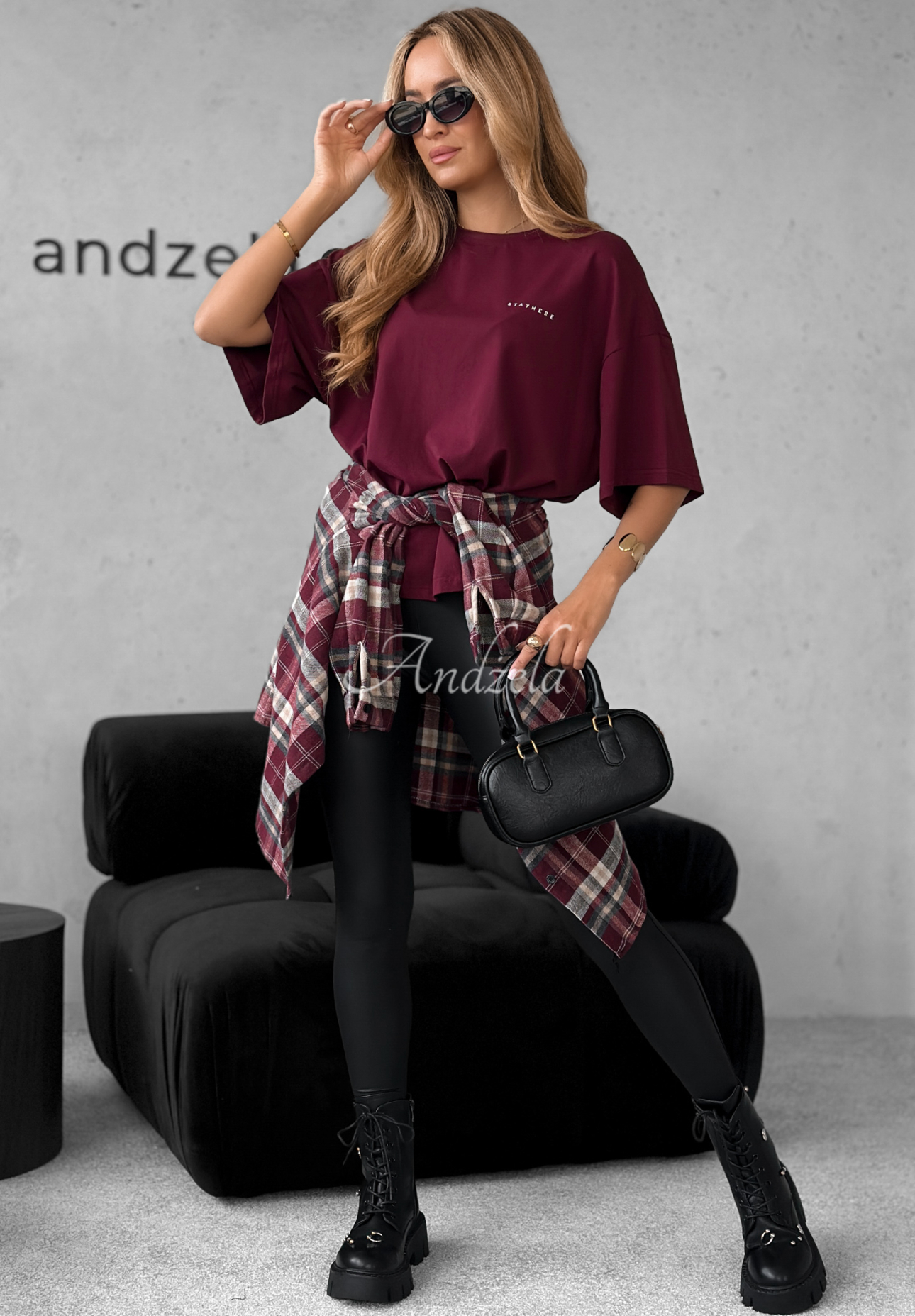 Bawełniany T-shirt z nadrukiem Without Saying burgundowy