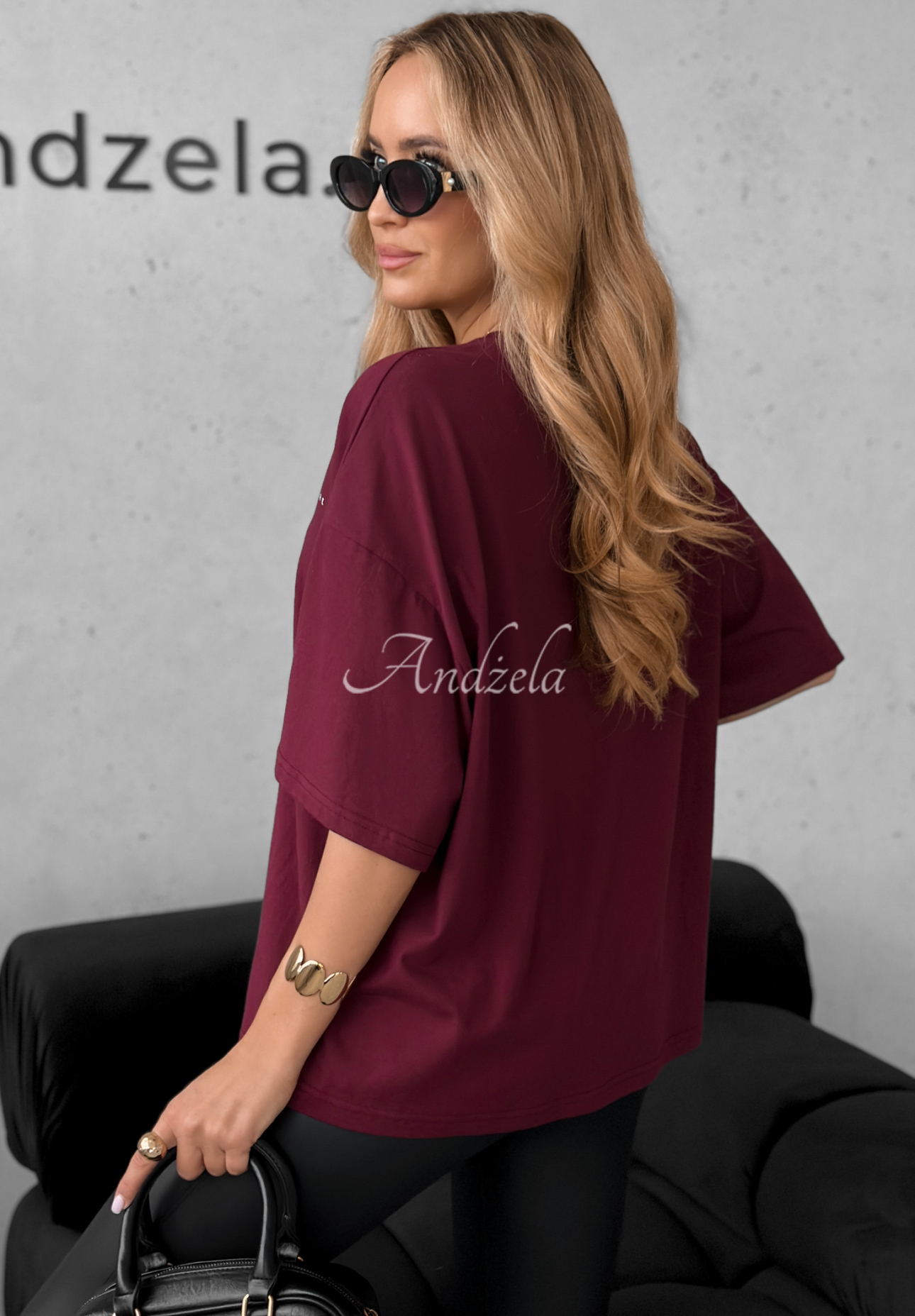 Bawełniany T-shirt z nadrukiem Without Saying burgundowy
