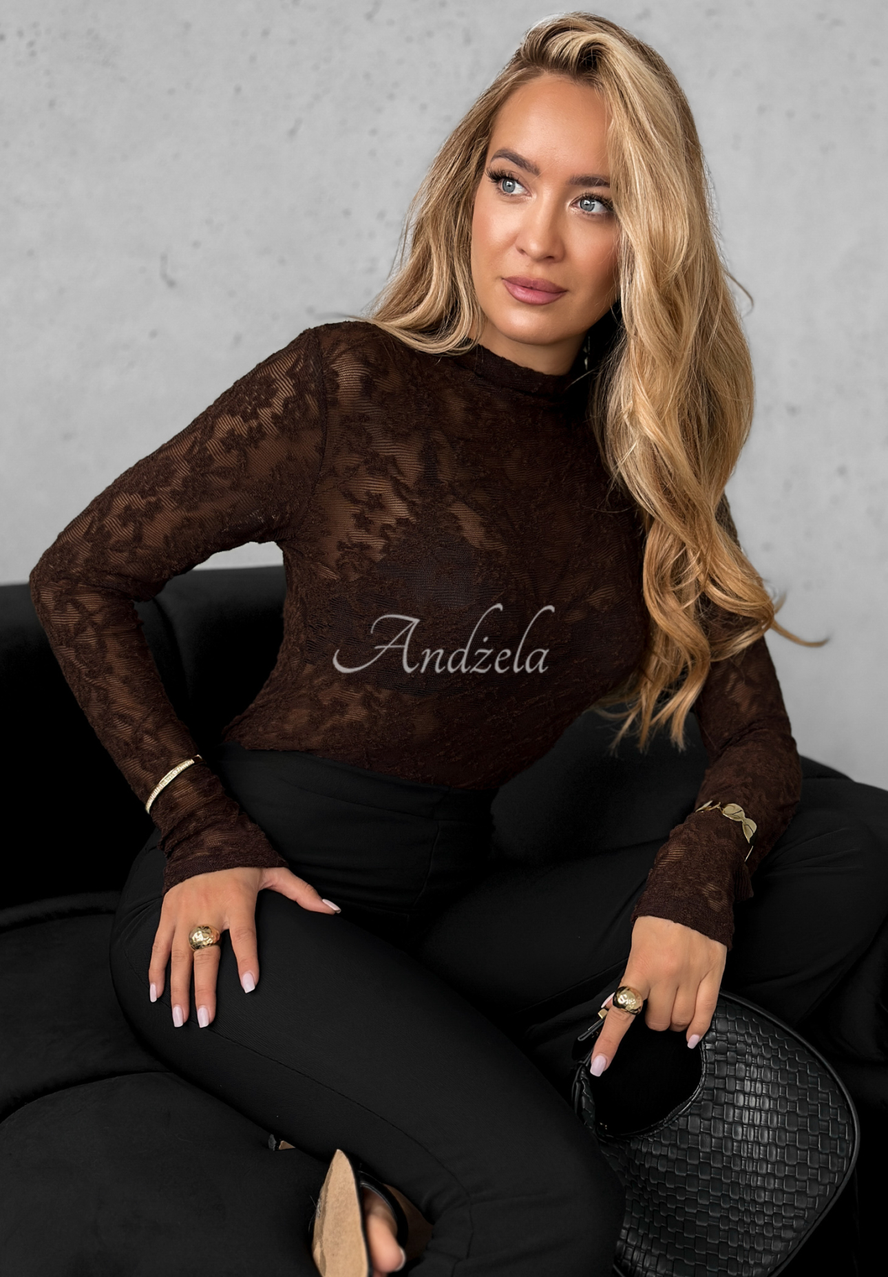 Imagine Me chocolate lace longsleeve blouse