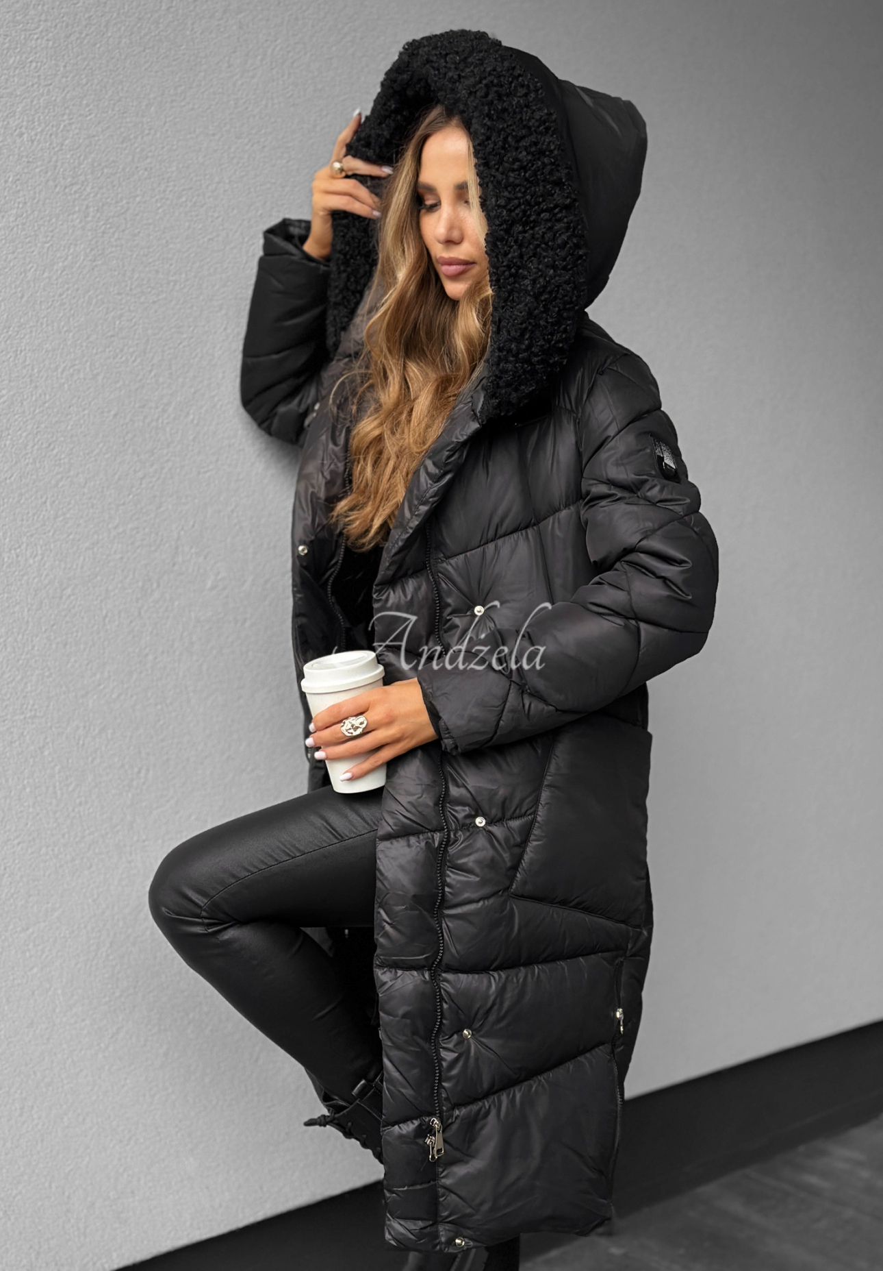 Quilted jacket with sheepskin October Leaves black