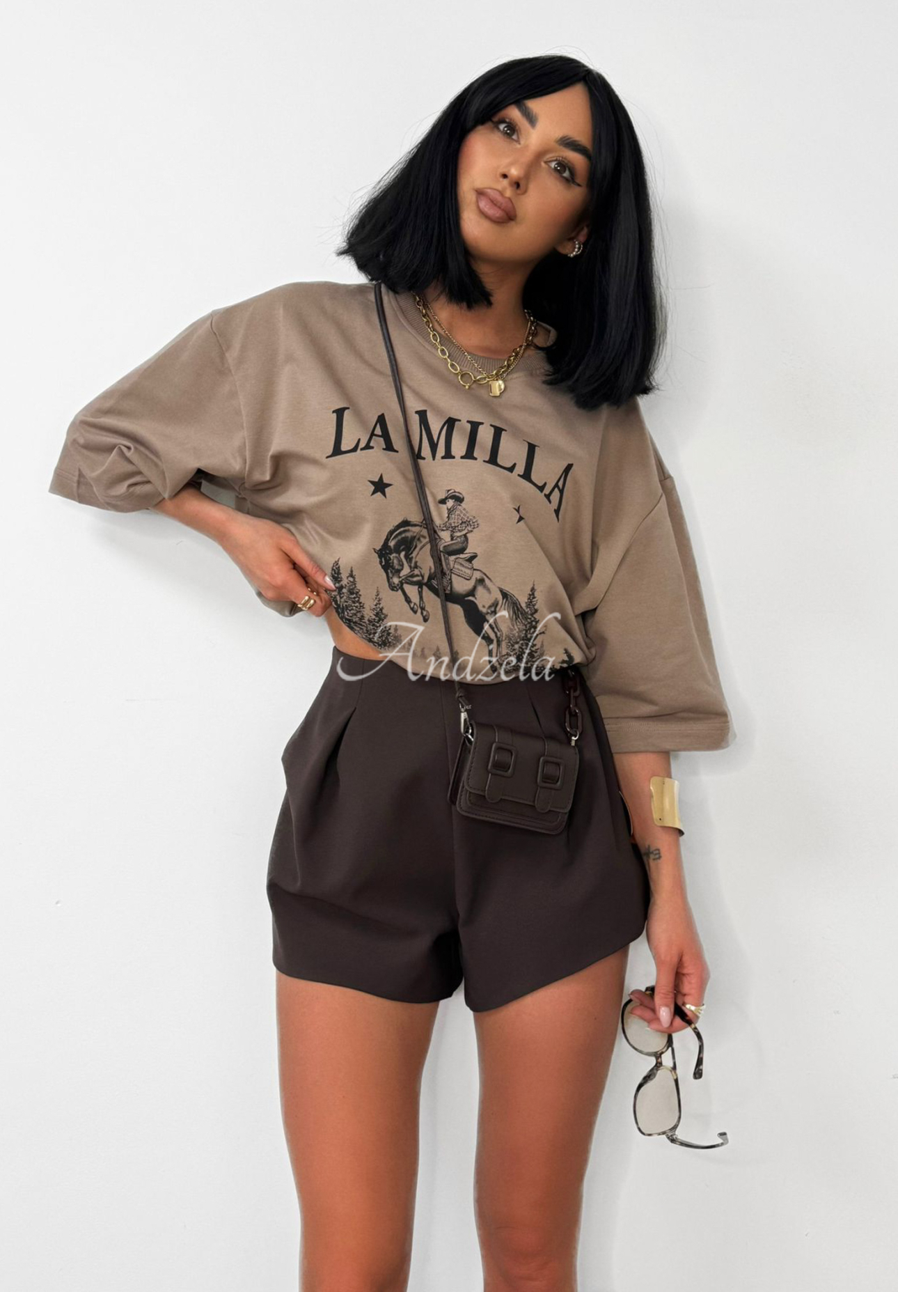 Wiskozowe krótkie spodenki La Milla Off Today czekoladowe