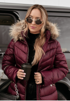 Długa pikowana kurtka z futerkiem The Snow Glow burgundowa