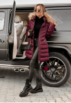 Długa pikowana kurtka z futerkiem The Snow Glow burgundowa