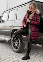 Długa pikowana kurtka z futerkiem The Snow Glow burgundowa