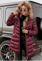 Długa pikowana kurtka z futerkiem The Snow Glow burgundowa