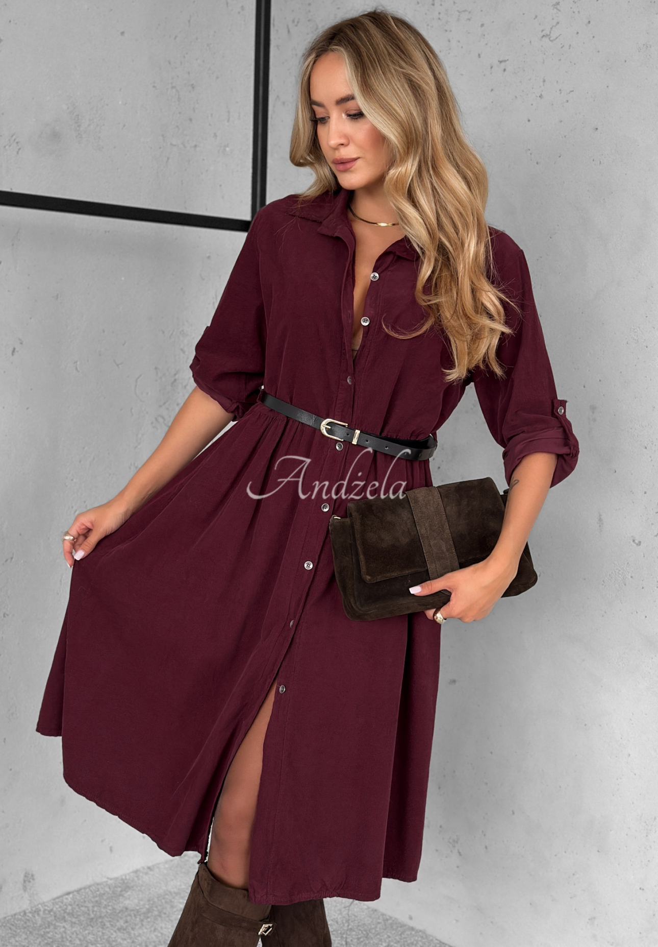 Corduroy midi dress in cotton That One Autumn burgundy