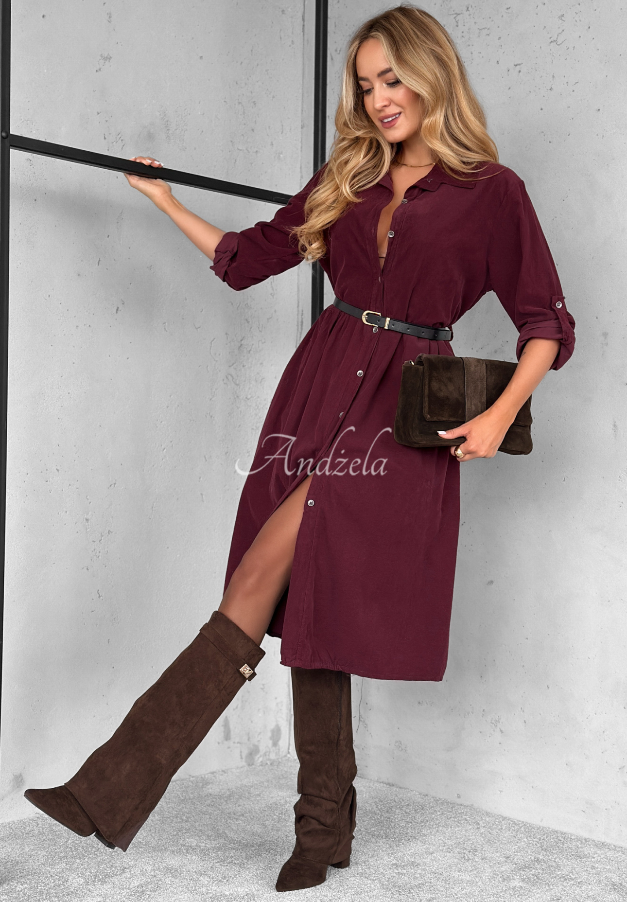 Corduroy midi dress in cotton That One Autumn burgundy
