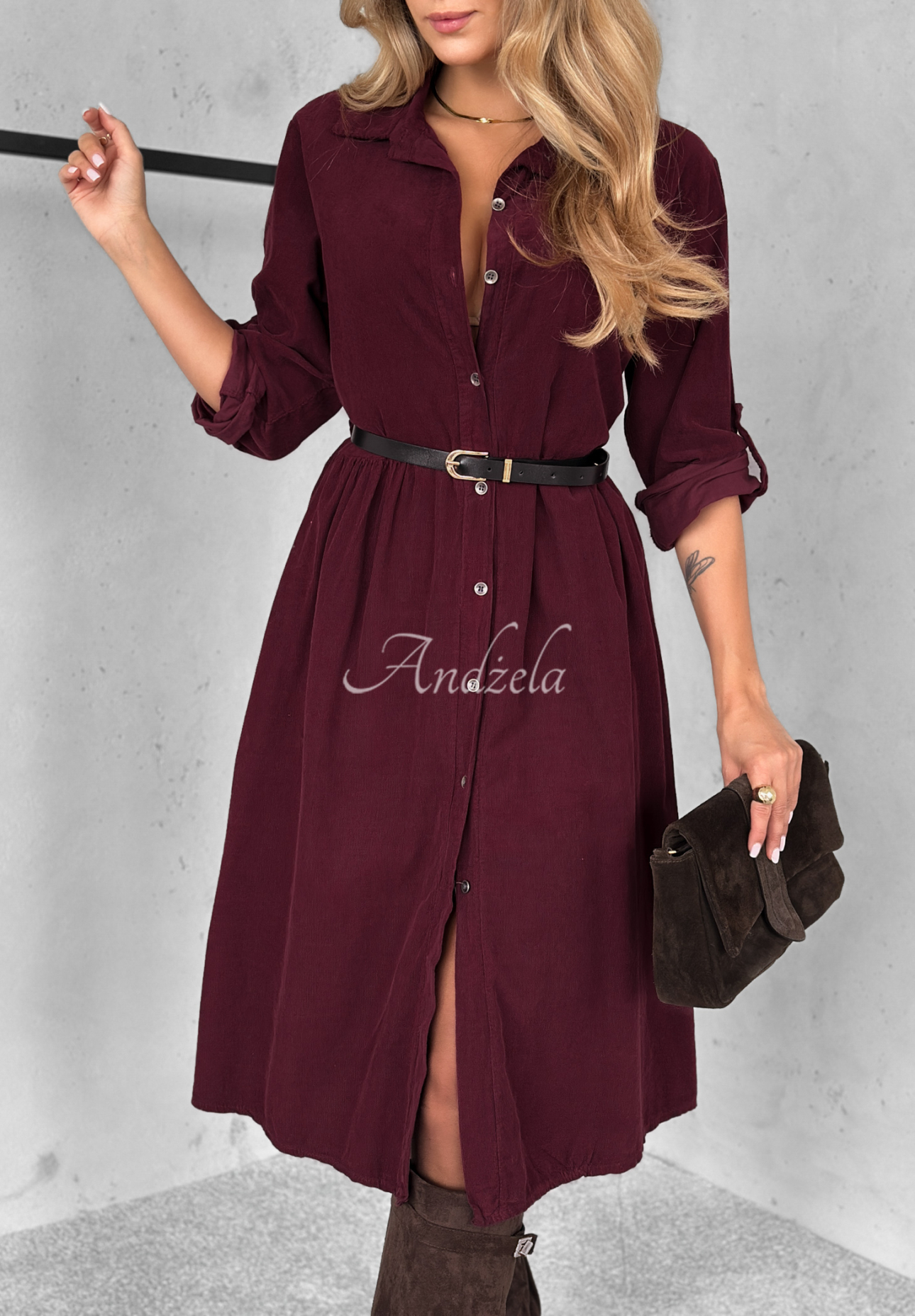 Corduroy midi dress in cotton That One Autumn burgundy
