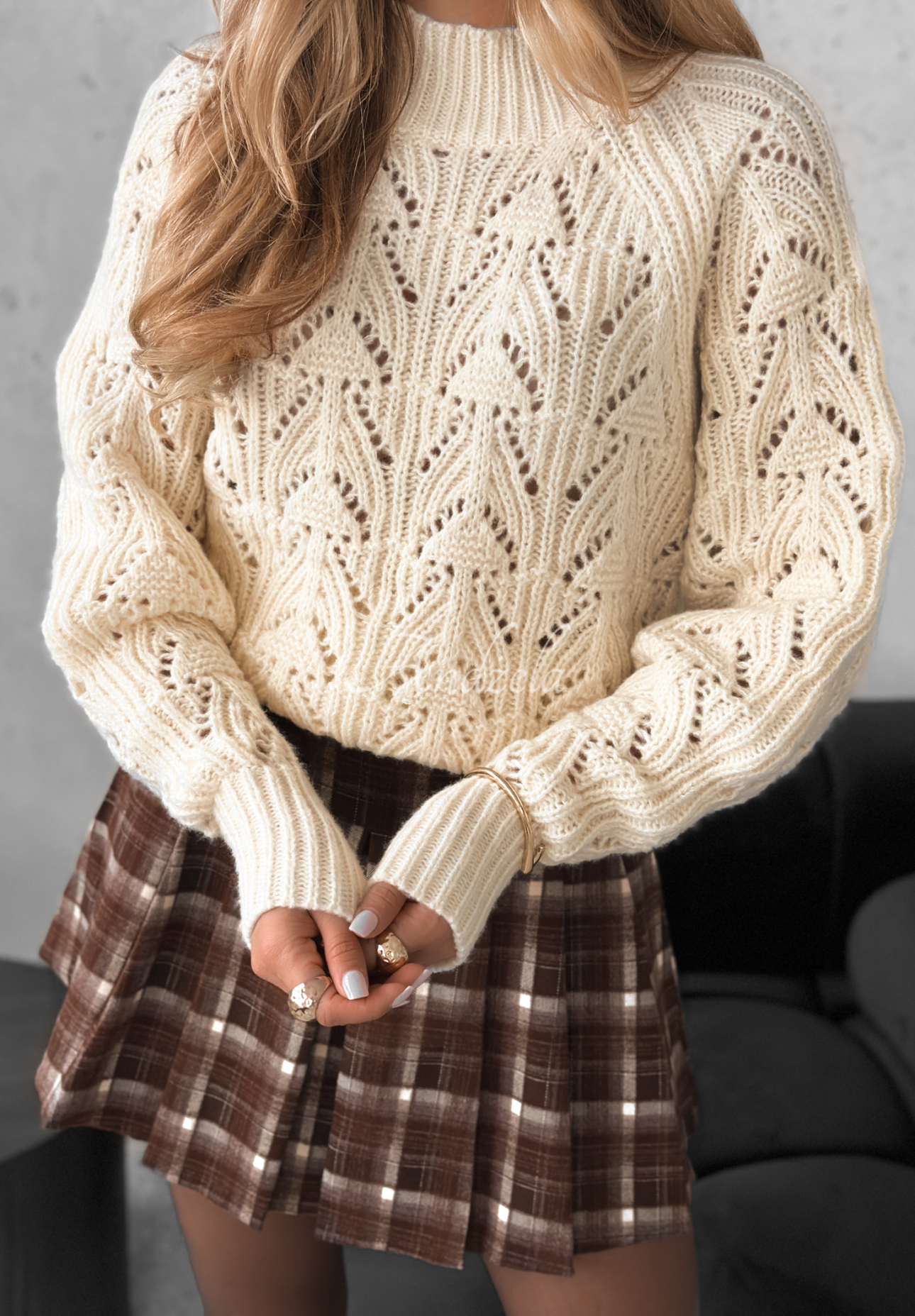 Del Haven beige openwork sweater