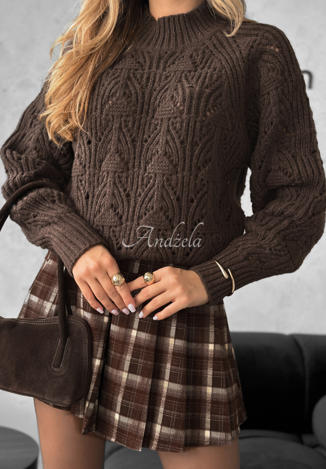 Del Haven chocolate openwork sweater