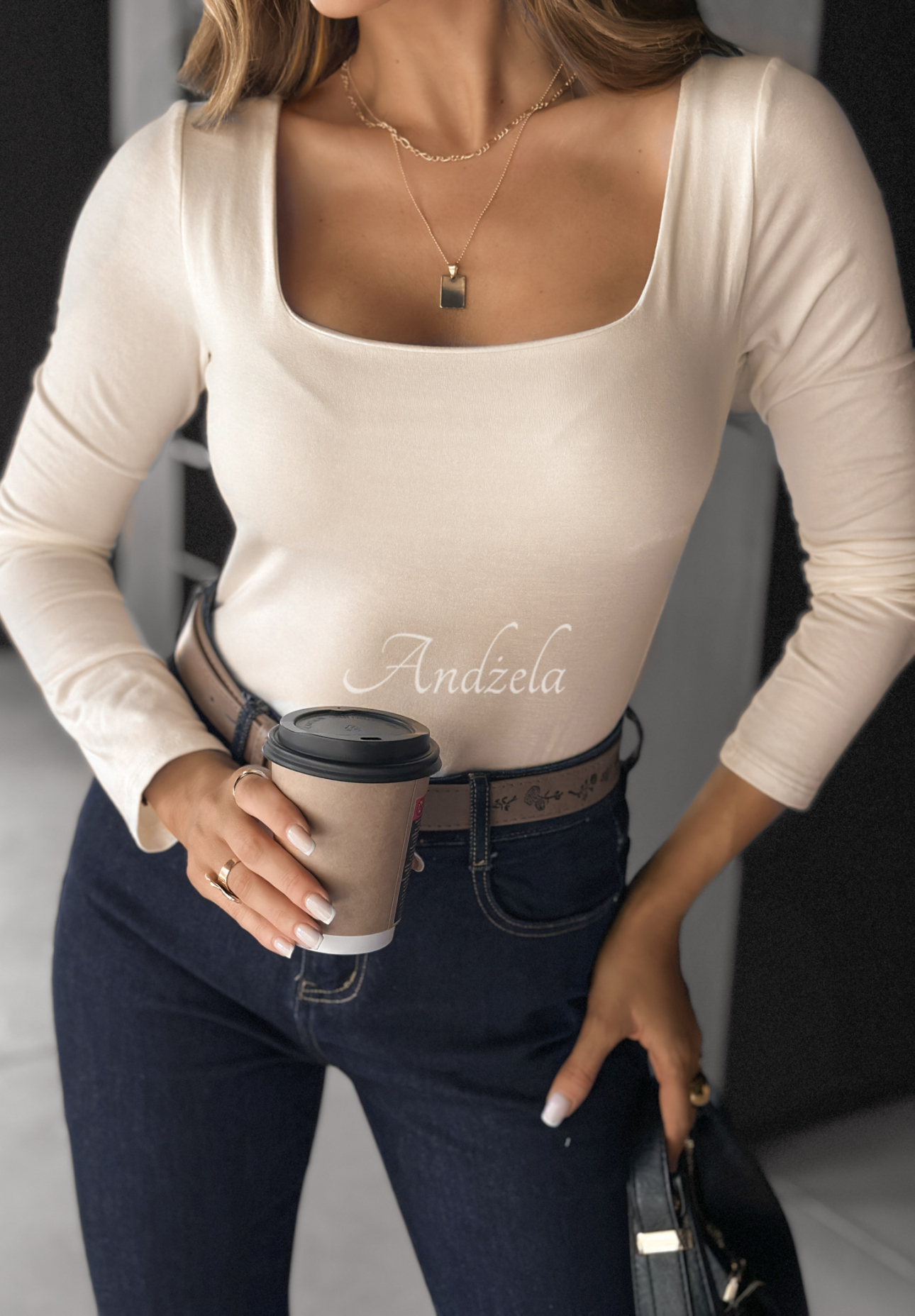 Viscose blouse with square neckline Just Checking beige