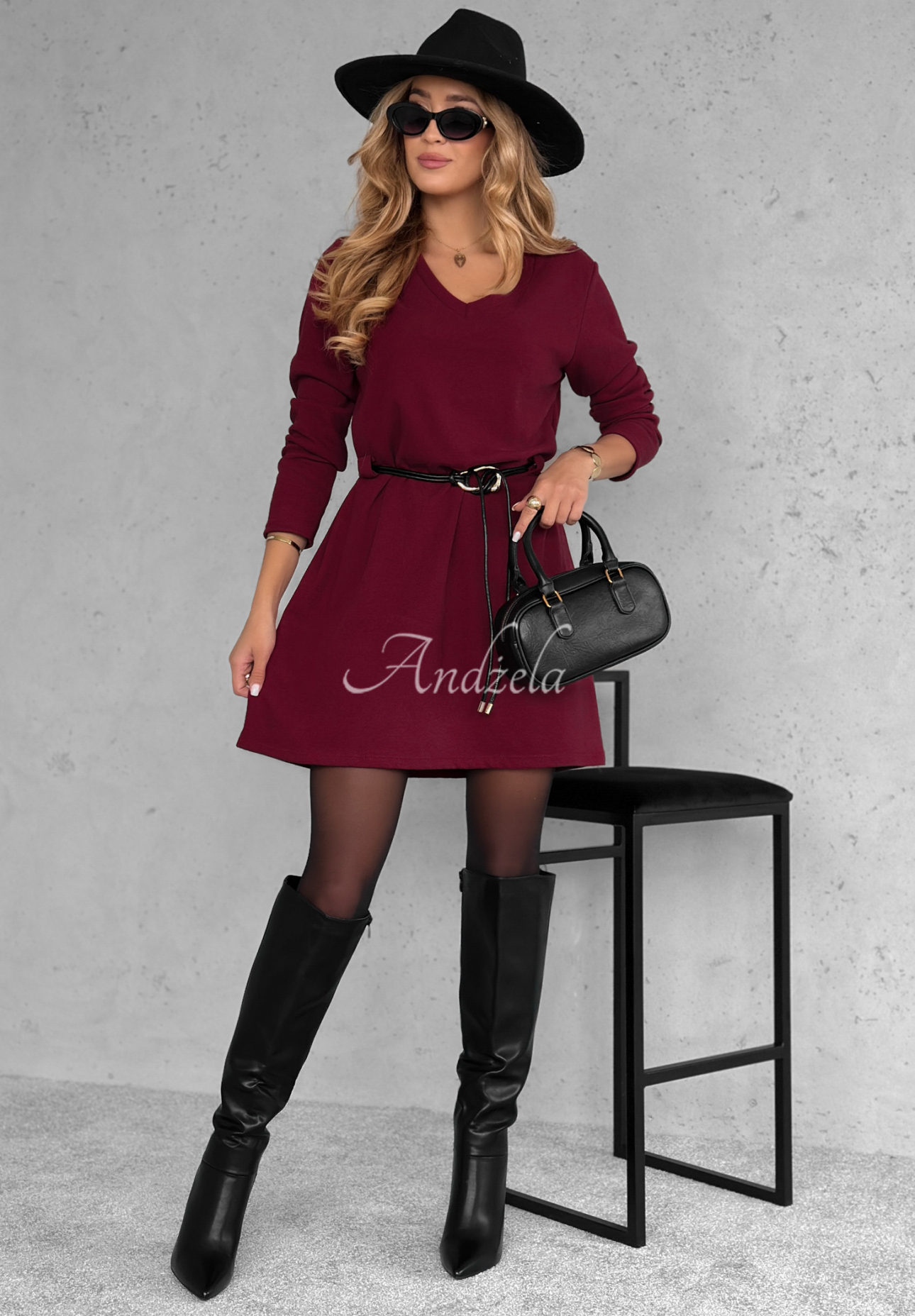 Knitted dress with viscose Sound of You burgundy