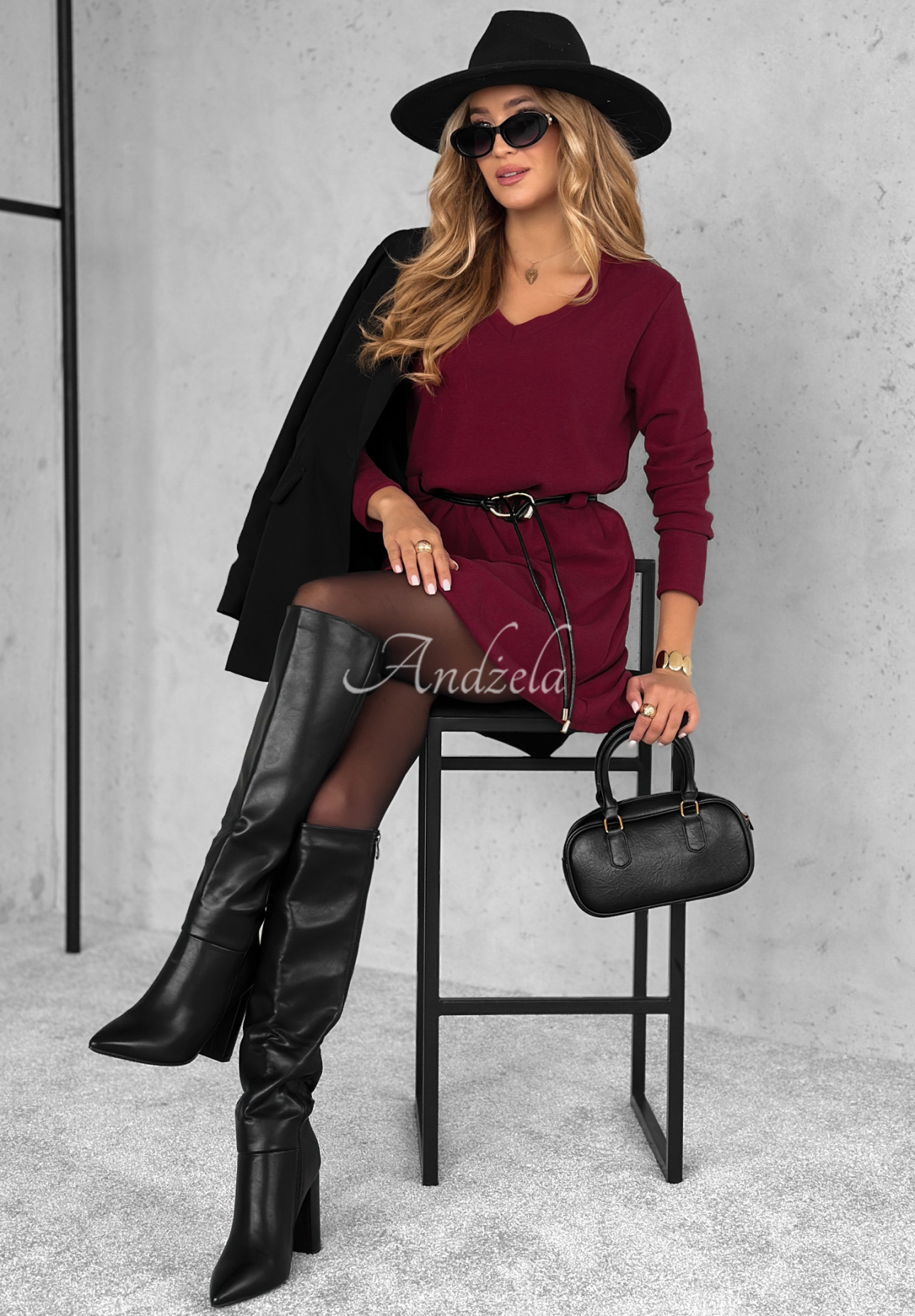 Knitted dress with viscose Sound of You burgundy