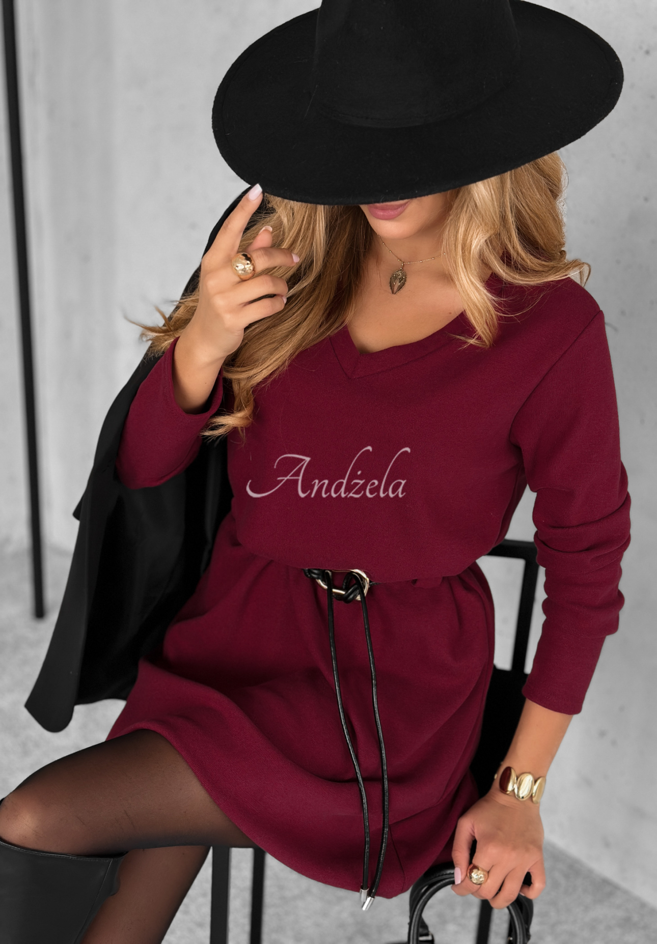 Knitted dress with viscose Sound of You burgundy