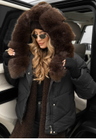 Pikowana kurtka z futerkiem Still In Autumn czarna