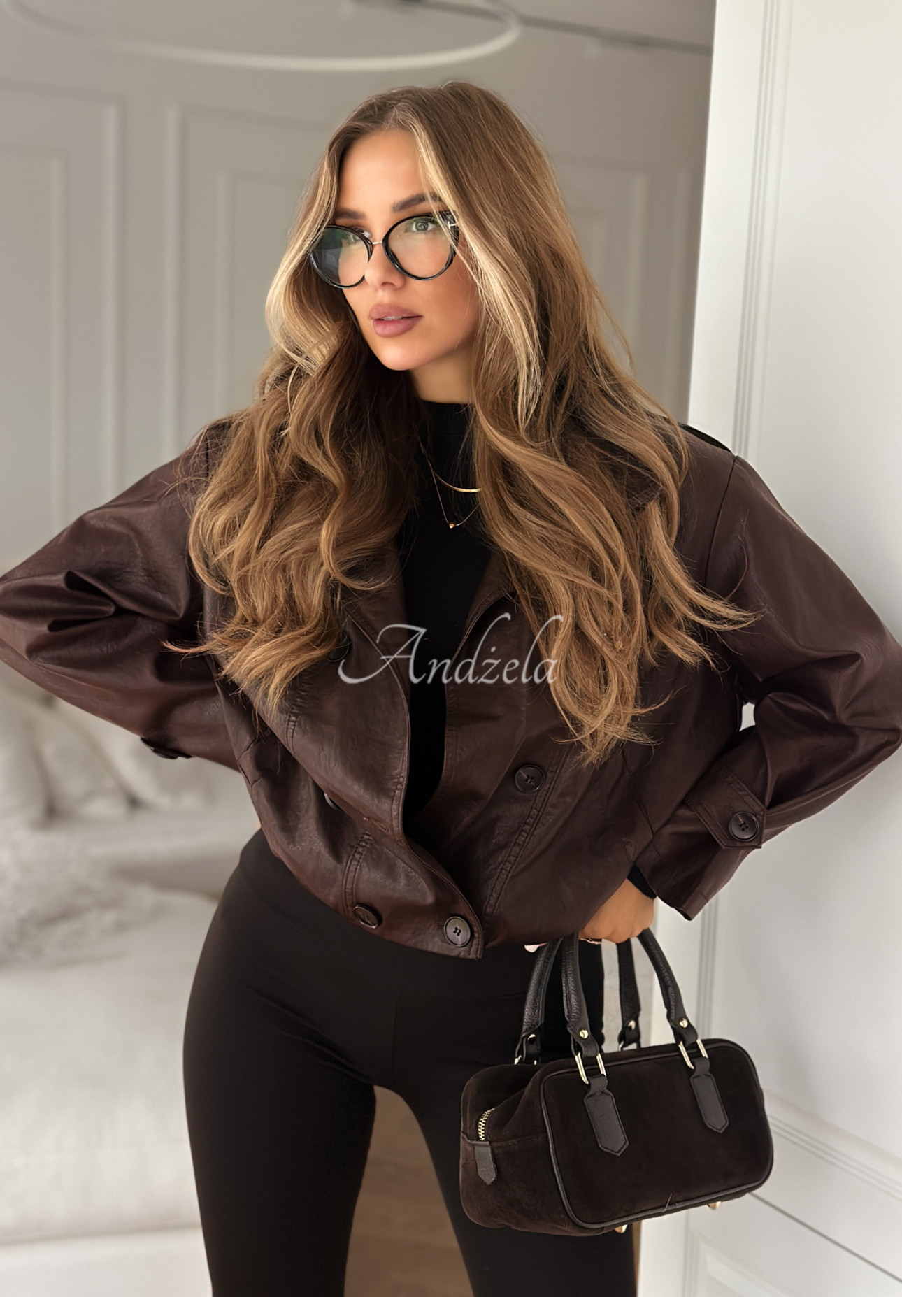 Don't React chocolate leather button-down jacket