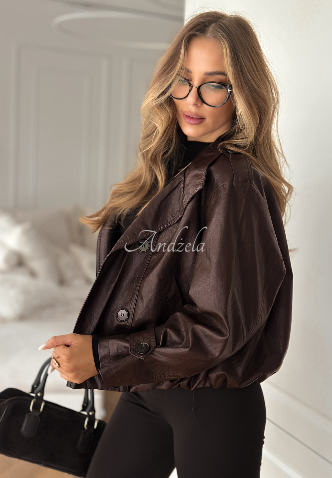 Don't React chocolate leather button-down jacket