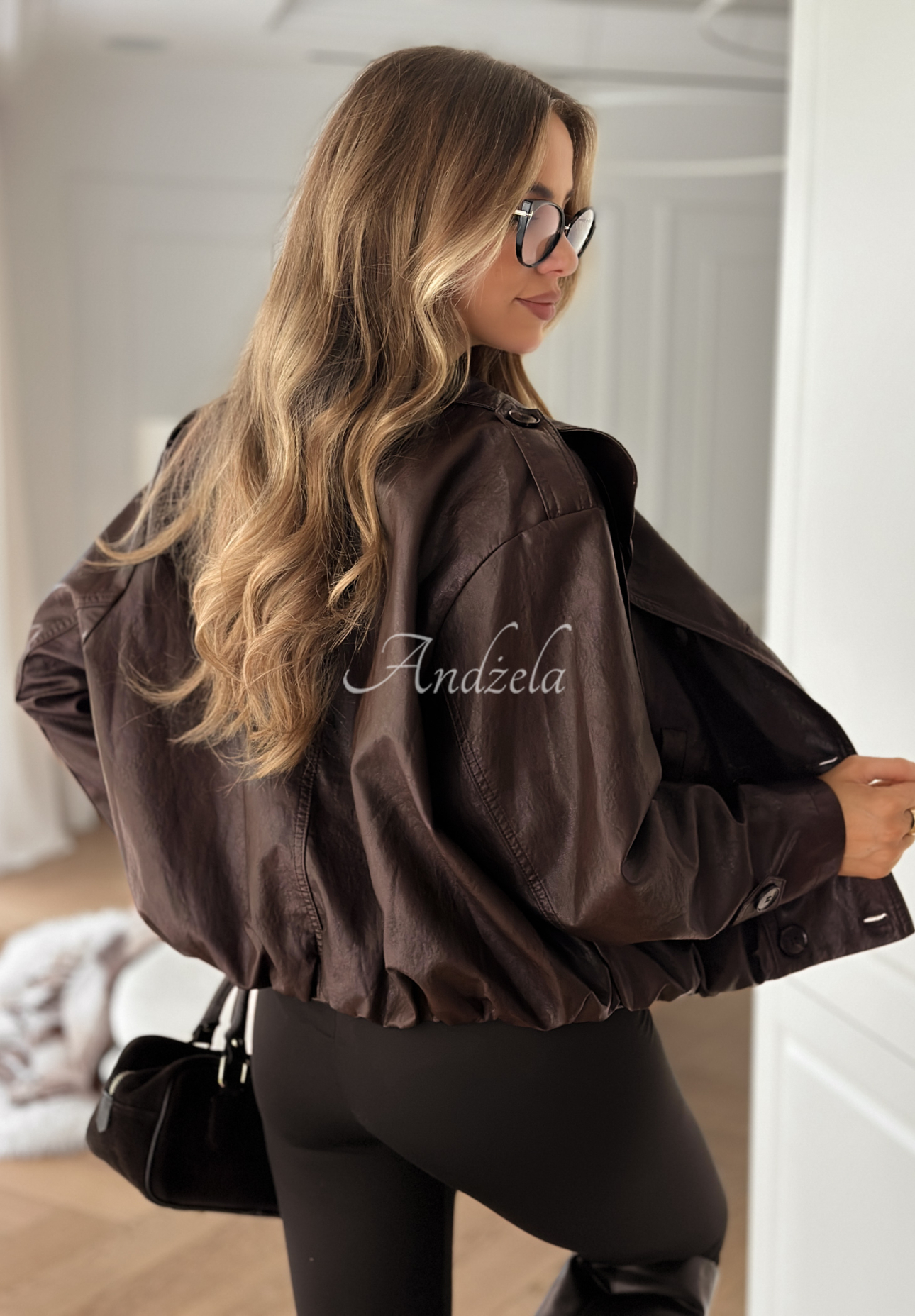 Don't React chocolate leather button-down jacket