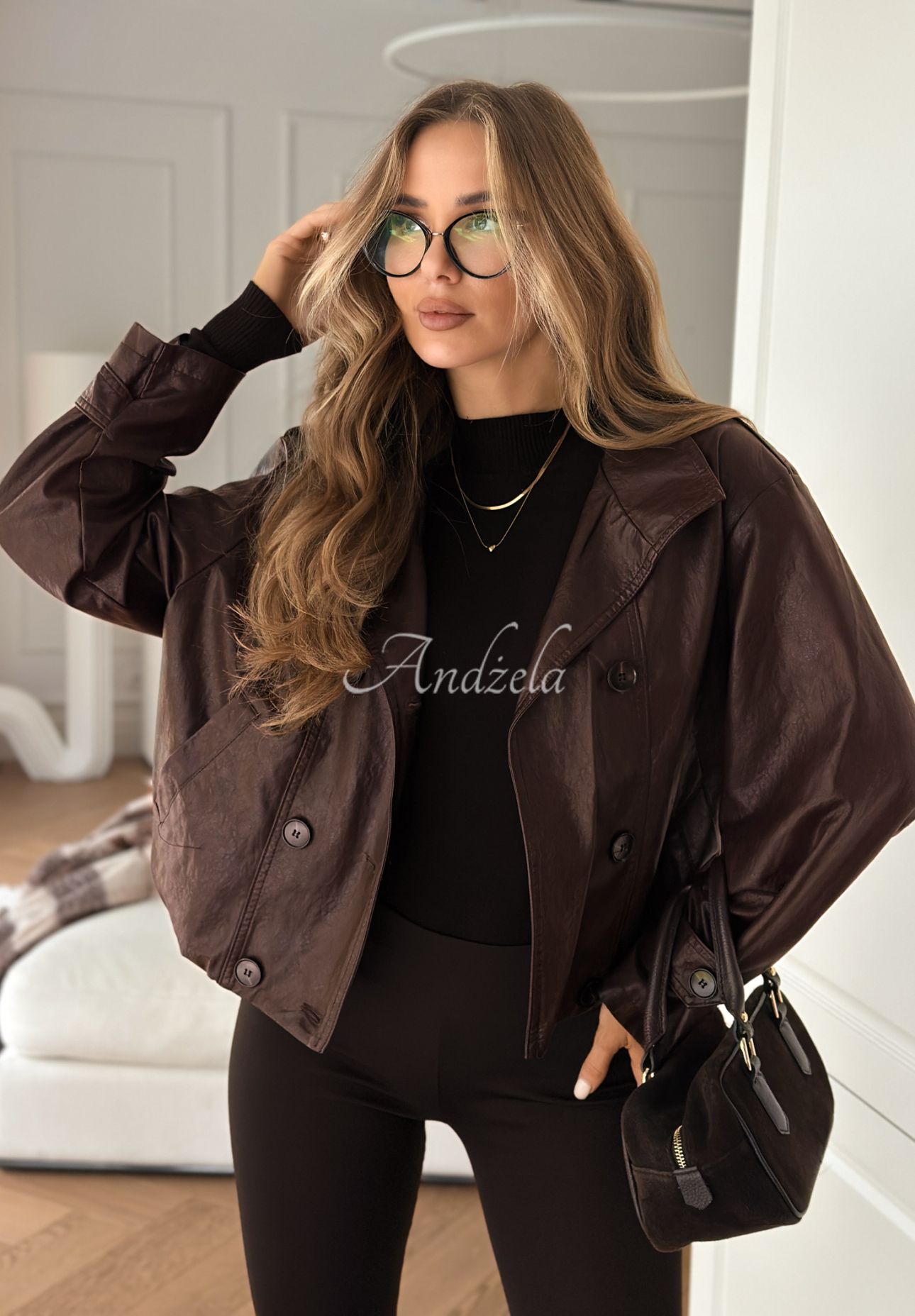 Don't React chocolate leather button-down jacket