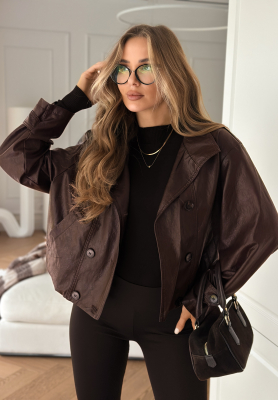 Don't React chocolate leather button-down jacket