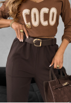 Spodnie z paskiem Say When czekoladowe